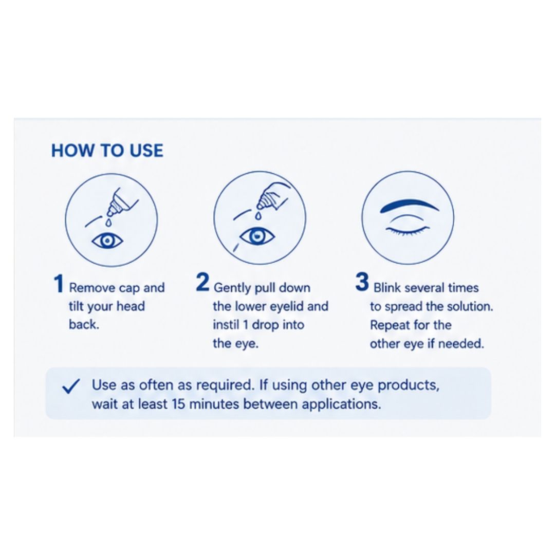 Xailin Plus Lubricating Eye Drops 10ml 'HOW TO USE' on a white background