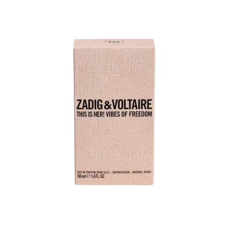 Zadig & Voltaire This Is Her! Vibes of Freedom Eau de Parfum packaging on a white background
