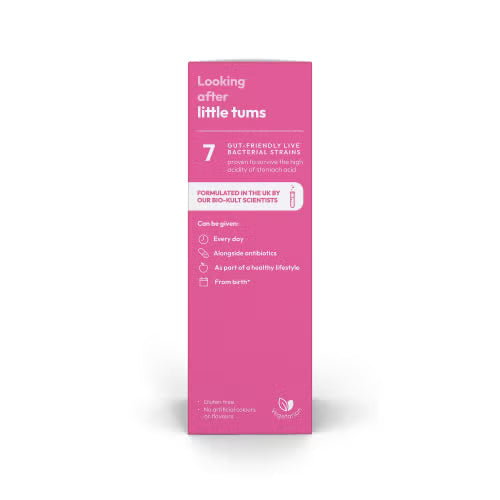 A tall, narrow pink box for 'Looking after little tumes' by Bio-Malt Scientists, displayed on a clean white background.