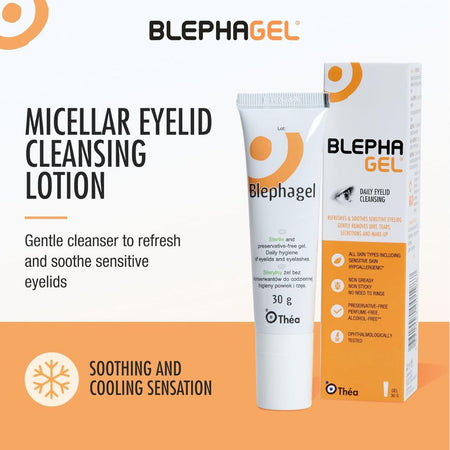 Blephagel micellar eyelid cleansing lotion packaging on a white background
