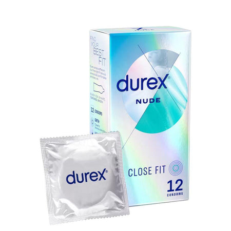 Durex nude close fit condom packaging on a white background