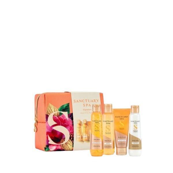 Sanctuary Spa Glow & Go washbag travel gift set with cosmetic bag