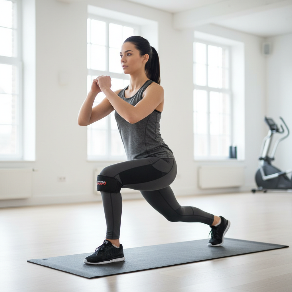 Person wearing Thuasne Sport Patellar Support during exercise