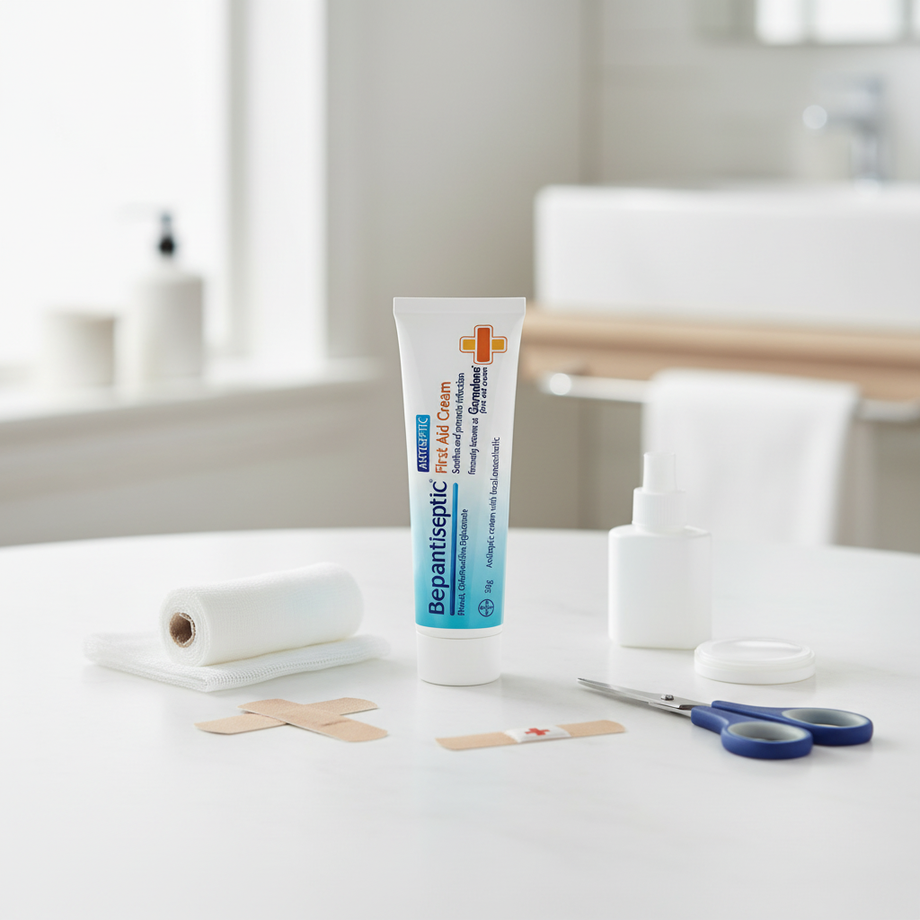 Bepantiseptic First Aid Antiseptic Cream in a home healthcare setting