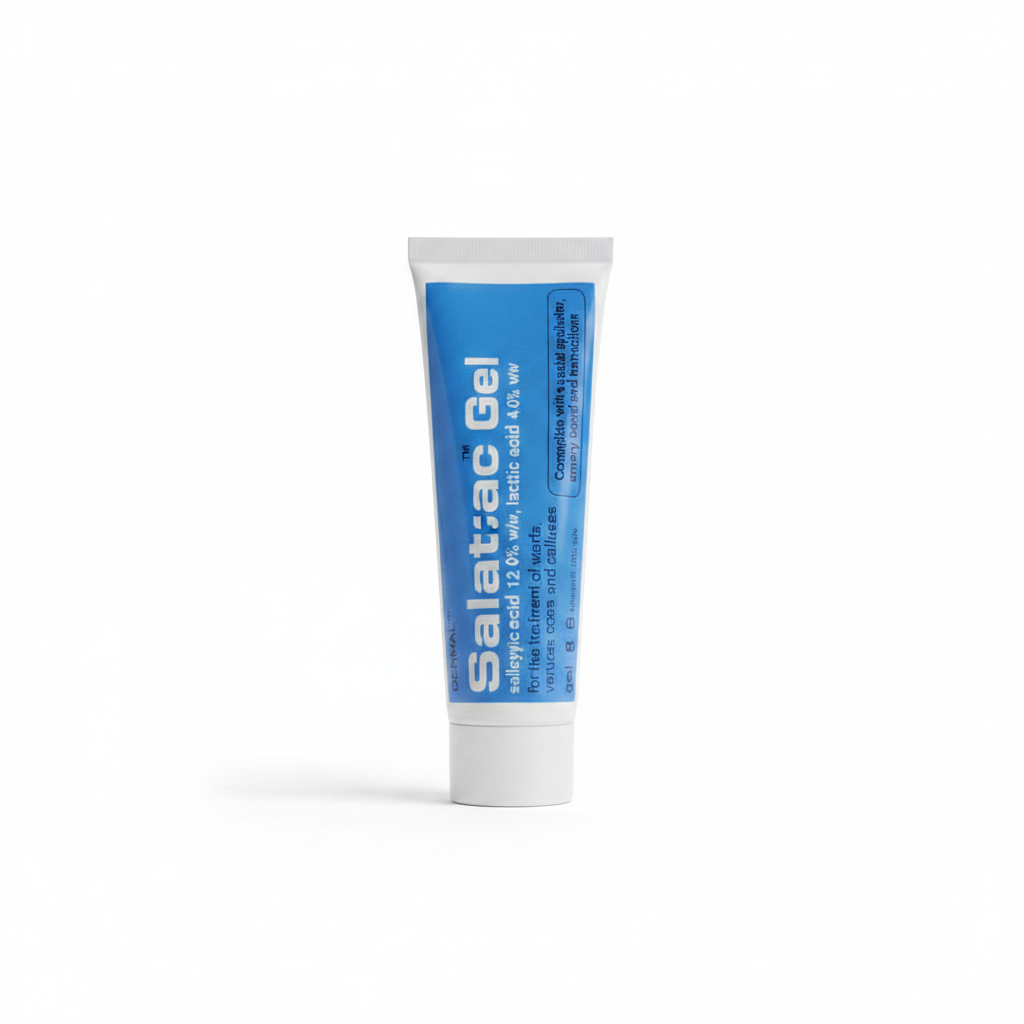 Salatac Gel wart verruca corn and callus treatment tube on white background