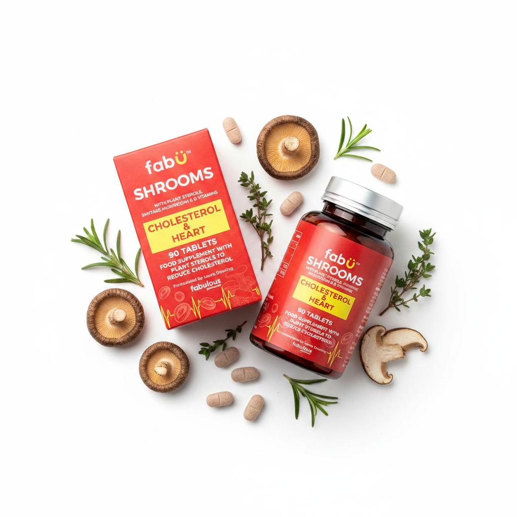 Fabu Shrooms Cholesterol and Heart supplement with shiitake mushrooms and botanical elements
