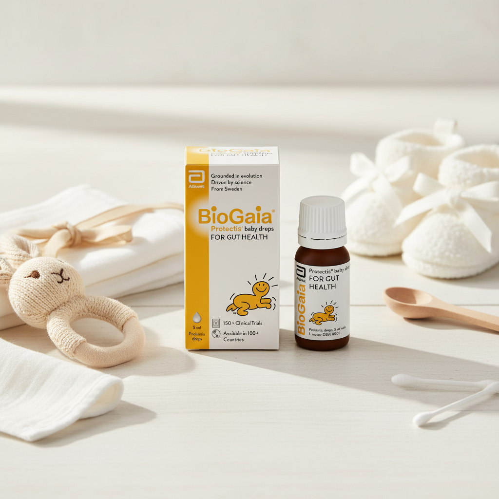 BioGaia Protectis Baby Probiotic Drops with baby accessories