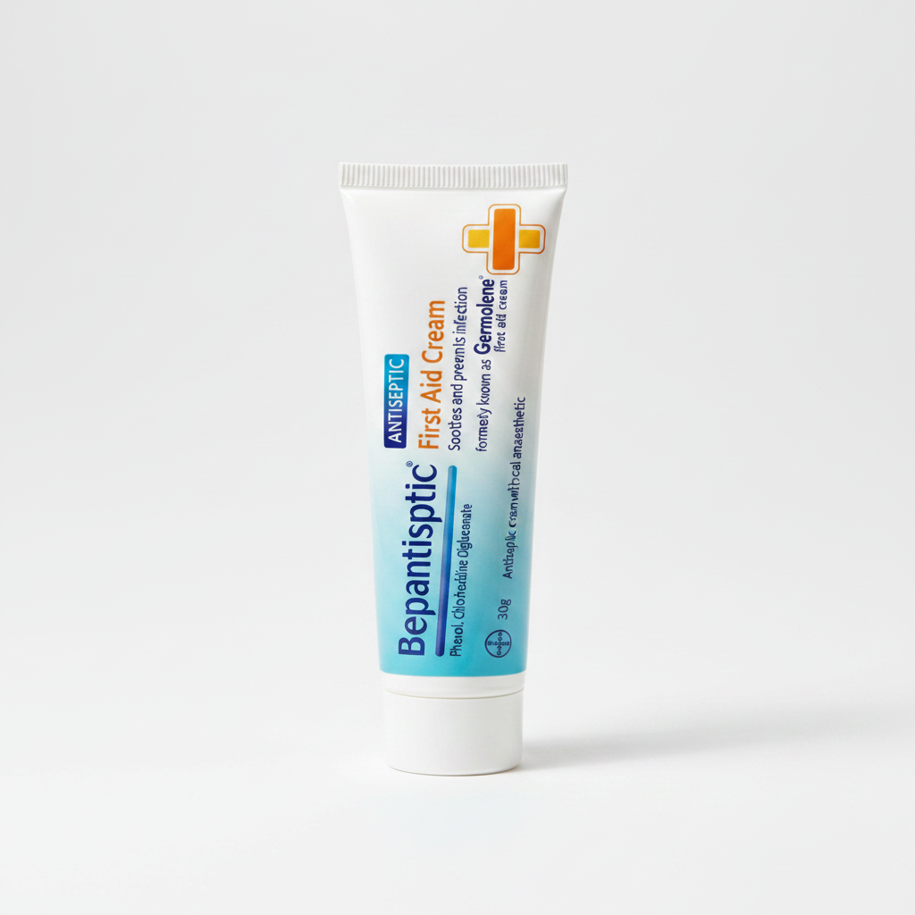 Bepantiseptic First Aid Antiseptic Cream tube on white background