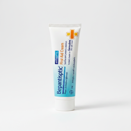 Bepantiseptic First Aid Antiseptic Cream tube on white background