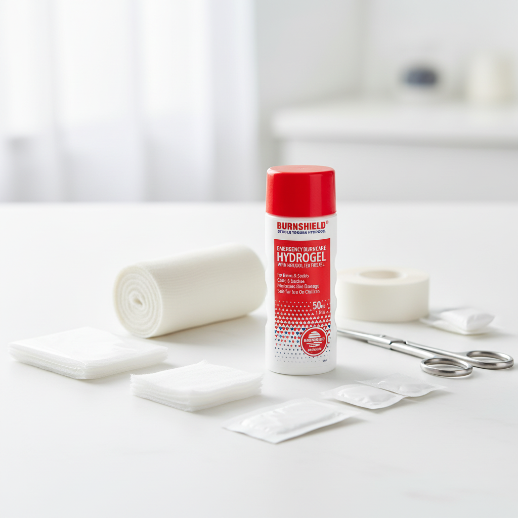 Burnshield Hydrogel 50ml in a first aid kit setting