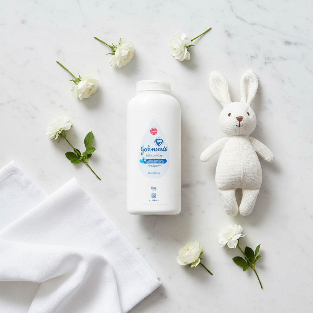 Johnsons Baby Powder Flat Lay