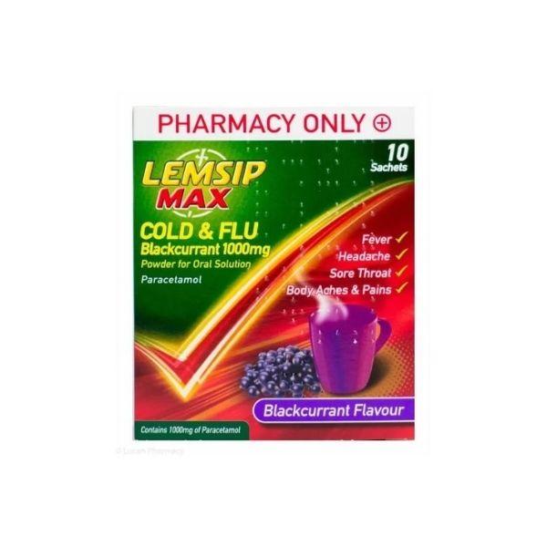 Lemsip Max Cold & Flu Blackcurrant 1000mg 10 Sachets