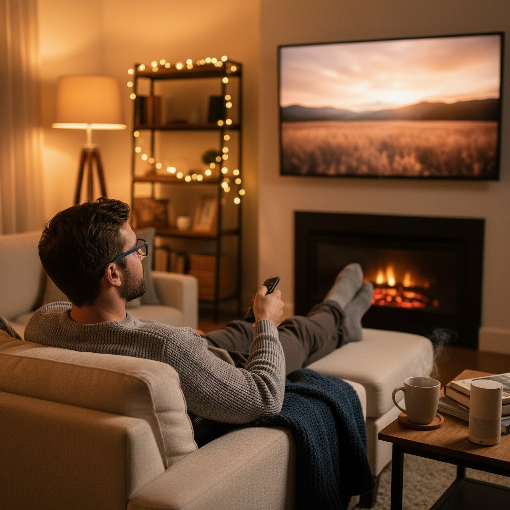 Man relaxing with orange lens glasses