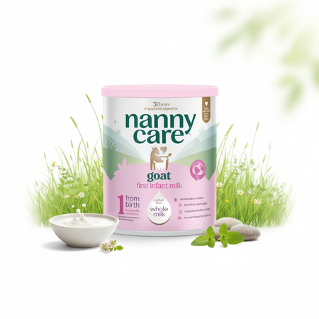 Nannycare goat milk packaging with white surround