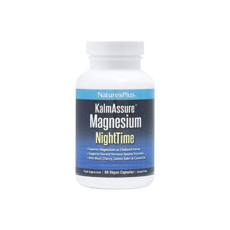 NaturesPlus KalmAssure Magnesium NightTime supplement bottle on a white background