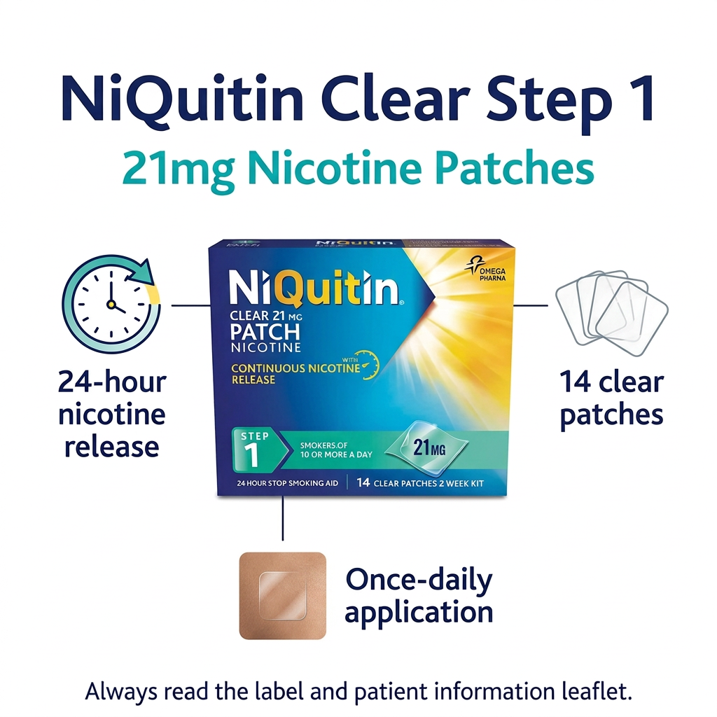 NiQuitin infographic with transparent patch illustration