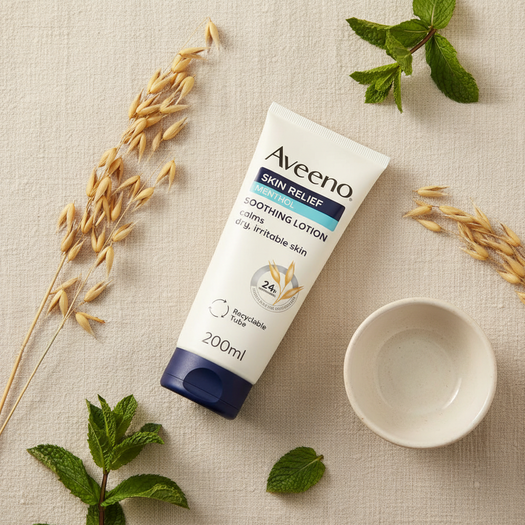 Aveeno cream with Oat & Mint Flat Lay