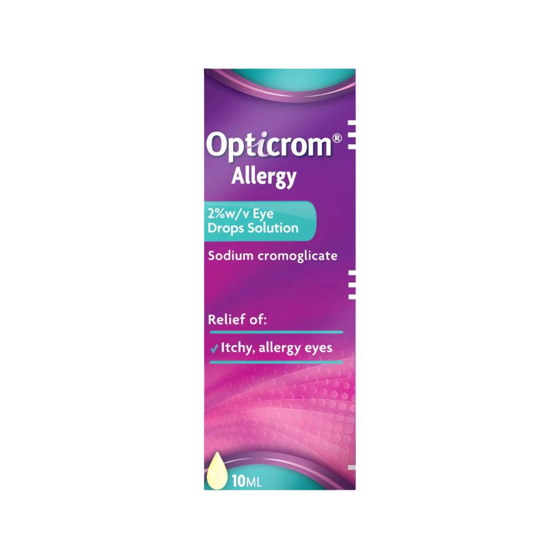 Opticrom Allergy eye drops packaging on a white background