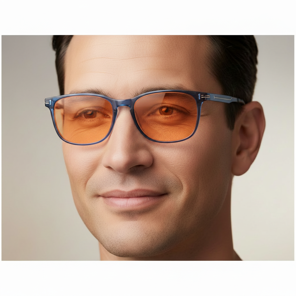 man wearing blue light blockinglasses