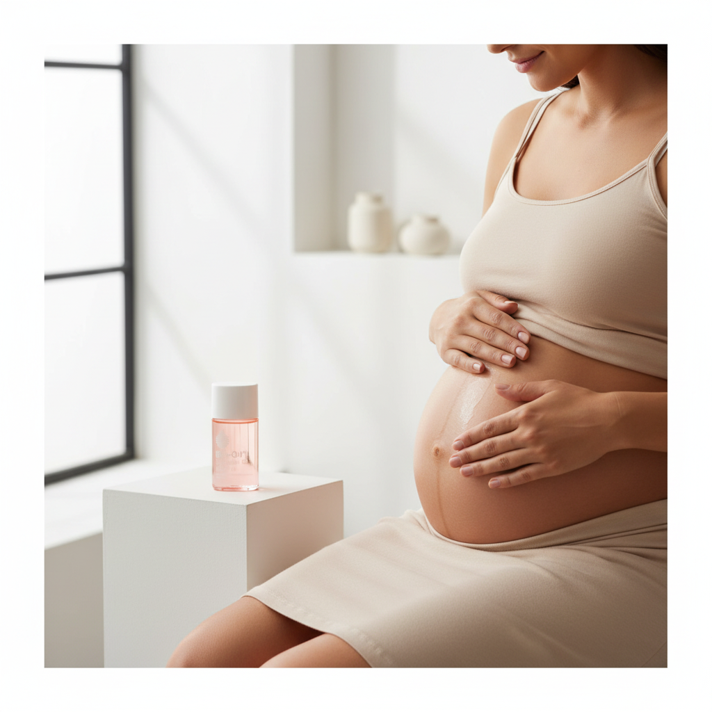 Pregnant woman applying Bio-Oil
