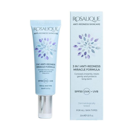 Rosalique 3-in-1 Anti-Redness Miracle Formula skincare product and packaging on a white background