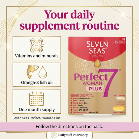Seven Seas Perfect7 Woman Plus daily routine infographic
