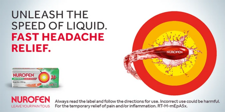 Nurofen headache relief product with a red and yellow circular design on a white background