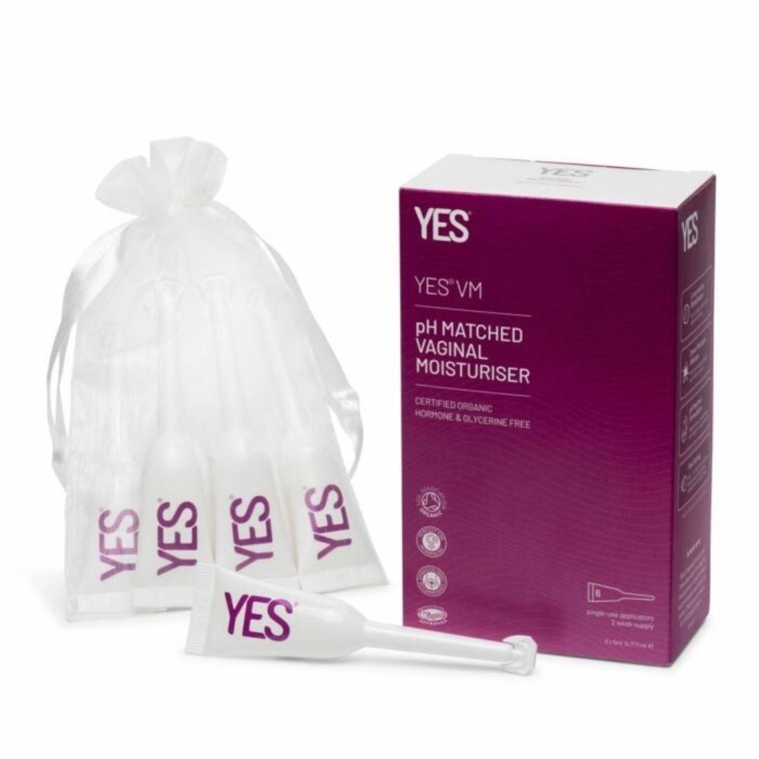 YES VM pH Matched Vaginal Moisturiser packaging with sachets on a white background